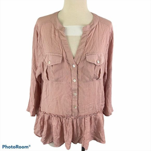 NWT DEREK HEART Pink‎ Boho Button Down Shirt (S)